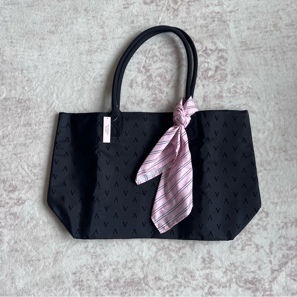 Victoria's Secret Black Tote with Pink Scarf | NWT! - Picture 1 of 2